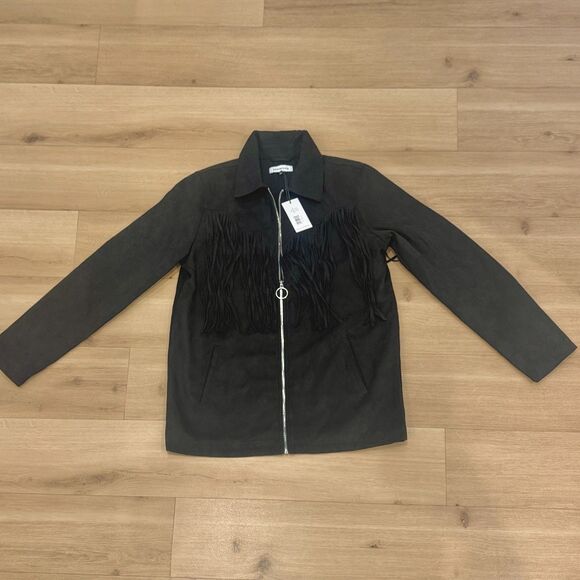 NWT* WeWoreWhat Vegan Suede Fringe Jacket - Women's Medium - Picture 6 of 10